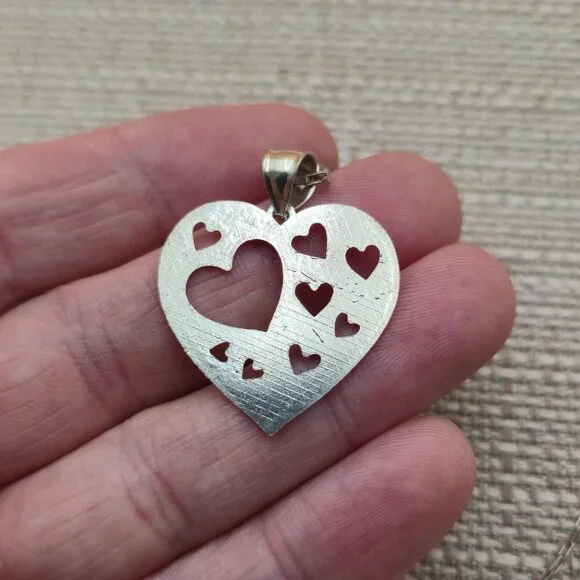 24 Inch Sterling Silver Large Textured Unique Heart Necklace A5946 - Picture 4 of 8